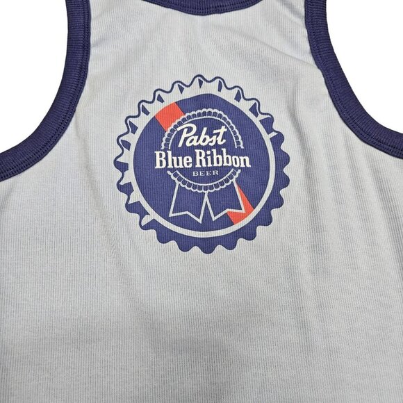 Pabst Blue Ribbon Logo Tank Top Sleeveless Shirt Light Blue Navy Ribbed Cotton L - Picture 2 of 7